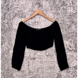 For Love & Lemons Top Small Womens Black Off The Shoulder Long Sleeve Crop